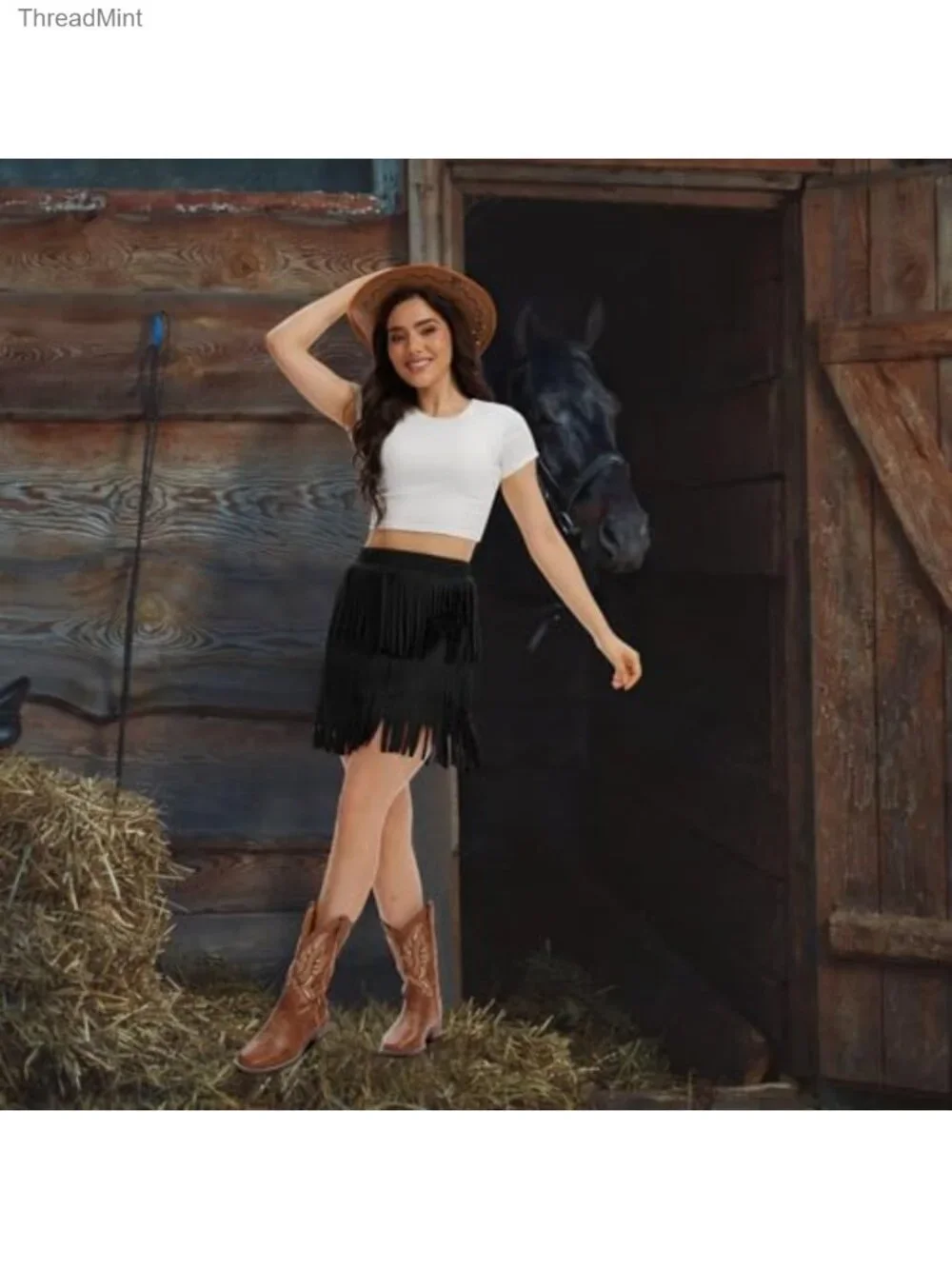 Cowgirl Fringe Suede Mini Skirt High Waisted